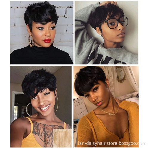 Short Pixie Cut None Lace Wig Human Hair Cheap Short Curly Wigs For Black Women Perruque Naturelle Courte